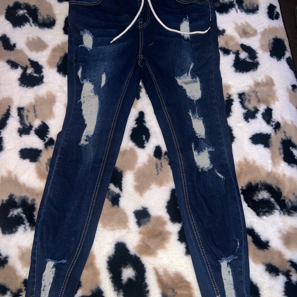 SHEIN Dark Blue Distressed Skinny Jeans